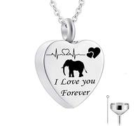 BNCXMO Stainless Steel Necklace Memorial Jewelry Cremation Urn Ashes Elephant Pendant Unisex Keepsake Memorial Charms Pendant (heart)