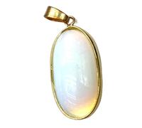 BNCXMO Stone Necklace Color Plated DIY Oval Gem Stone Grade Charm with Chain-White Opal