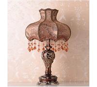 BNCXMO Victorian Style Table Lamp Small, Handmade Lace Fabric Lampshade with Pendant, Brown Antique Painted Resin Base Desk Lamp for Bedroom Living Room Office