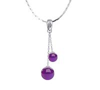 BNCXMO Women Necklace 2 Round Beads Amethyst Pendant Gemstone Pendant Necklace 16”/18” Pendant Necklaces (Size : 40cm)