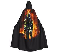 bndga Firefighter Fireman Flame Print Women Men 190cm Hooded Carnival Cloak Cape For Cosplay Themed Parties Festival Wear