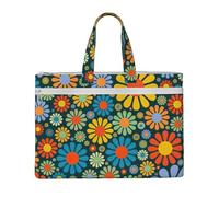 bndga Hippie Pattern Print Canvas Tote File Bag Unisex Office Supplies Beach Weekend Getaway Shoulder Bags