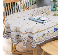 Oval Tablecloth Blue Floral Tablecloth, French Oval Tablecloth, Print Floral Bird Tablecloth, Fabric Indoor/Outdoor Waterproof Wrinkle Free Durable French Tablecloth For Oval Tables 54 X 72 In
