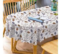 Bnejvif Brown Leaf Tablecloth, Modern Plaid Checkered Indoor/Outdoor Waterproof Wrinkle Free Durable Gingham Tablecloth for Oval Tables 60 X 84 in