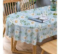 Bnejvif Daisy Oval Tablecloth, Blue Floral Sunflower Fabric Printed Spring Summer Waterproof Wrinkle Free Durable Tablecloth for Oval Tables 60 X 84 Inch