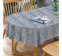 Bnejvif Modern Blue Indoor/Outdoor Waterproof Wrinkle Free Durable Tablecloth for Oval Tables 60 X 84 Inch