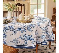 Bnejvif Modern Oval Tablecloth - Blue Floral, Waterproof, Wrinkle Free, 60 X 120 in