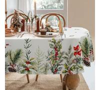 Bnejvif Oval Christmas Tablecloth Oval Xmas Table Cloth for Dining Table, Waterproof & Spill-Proof,Xmas Decorations for Kitchen, Parties, 60 X 102 Inches