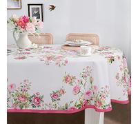 Bnejvif Pink Floral Tablecloth, Spring Summer Waterproof Wrinkle Free for Oval Tables 54 X 72 Inch