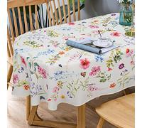 Bnejvif Spring Floral Oval Tablecloth - Modern Flower Pattern, Waterproof, Wrinkle Free, Durable for Oval Tables 54 x 72 in