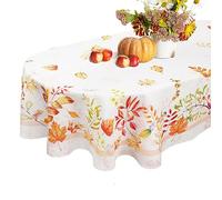 Bnejvif Thanksgiving Tablecloth Fall Tablecloths Autumn Leaves Pumpkin Table Cloths Stain-Resistant Anti-Wrinkle Washable Thanksgiving Decorations for 60 X 84 Inch Oval Table