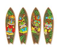 Bnesi 4 Pieces Tiki Surfboard Wall Decor Tropical Theme Decor Tiki Bar Decor Wooden Tiki Surfboard Beach Decoration Beach Hanging Signs Hawaiian Party Decorations (Funny)