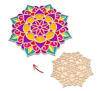 Bnesi Wooden DIY Floral Rangoli Mat Easy to Use or to Fill Rangoli Template Rangoli Decorative Boards for Indian Traditional Festival New Year Decor (Wood, Floral)
