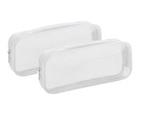 BNFGD 2 PCS Clear Pencil Case, Makeup Toiletries Bag Transparent Waterproof Zippered Portable Storage Pouch, PVC Bags and Exam Pen for Stationery Cosmetics Storage, White