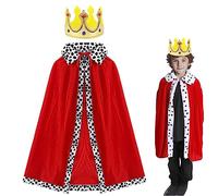 BNFGD 2 Pcs King Costume Kids,Prince Costumes for Boys for King Role Play Costume Stage, King Cloak Birthday Halloween Coronation Day Robe Cap crown king costume kids