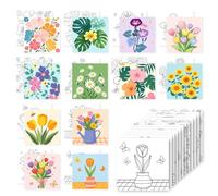 BNG 12 Packs Flower Pre Drawn Canvas to Paint Mini Pre Printed Canva | Pre Stretched Canvas for Painting Outline Painting Boards for Beginners, Students, Party Favors(4 * 4in)