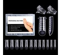 BNG 120 PCS Dual Nail Forms System Acrylic Nail Gel Extension Flat Square Full Cover Nail Mold Tips with 2 Pcs Clips for Nail Art Salon