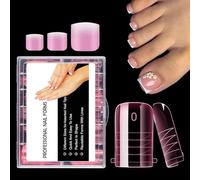 BNG 120 PCS Toe Nail Forms for Extension & Build, Long Square Dual Forms for Polygel Pedi Nail Extension Poly Gel Toenails Set Reusable Toe Nail Tips Mold, 12 Sizes Pink