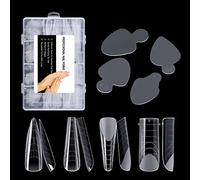 BNG 120 Pieces Nail Dual Shapes Transparent Acrylic Gel Nail Shapes, 5 x 12 Dual Shapes & 5 x 12 Stickers for Nails Art Extension, Full Coverage 12 Sizes, DIY Nail Mould Tips Salon Design Tool Kit
