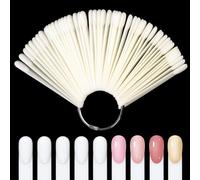BNG 50pcs White Nail Swatch Sticks with Ring - Opaque False Nail Tips Display for Polish & Gel Colour Chart - Manicure Colour Display Organiser for Nail Art, Salon & DIY (9.9cm)