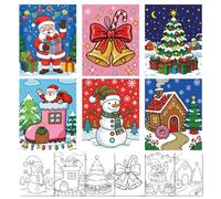 BNG 6 Packs Christmas Pre Drawn Canvas to Paint, Pre Printed Canva for Painting, Pre Stretched Canvas Outline Painting Boards for Beginners, Students, Party Favors, Holiday Creative Gift(8 * 10in)