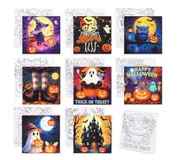 BNG 8 Packs Halloween Pre Drawn Canvas to Paint, Pre Printed Canva for Painting, Pre Stretched Canvas Outline Painting Boards for Beginners, Students, Party Favors(8 * 8in)