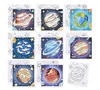 BNG 8 Packs Planet Pre Drawn Canvas to Paint, Space Earth Pre Printed Canva for Painting, Pre Stretched Canvas Outline Painting Boards for Beginners, Students, Party Favors, Daily Decorations(8 * 8in)