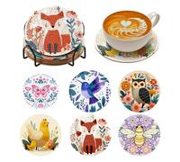 BNG Animals Diamond Paintings Coasters Kits Set with Holder, 6Pcs Hummingbird Owl Art DIY Crafts Coasters for Adults, Art Painting Kits for Women, Beginners, Diamond Craft Supplies