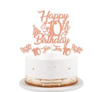 bng-bng 10th birthday Cake Topper Girls Rose Gold Glittery Happy 10th Birthday Cake Cupcake Toppers For Girl Double Digits 10 Ten Years Old Birthday Party Supplies Decorations