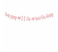 bng-bng 11th Birthday Banners For Girls Rose Gold Party Decorations Happy 11th Birthday Bunting 11 Glittery Hanging Garland For Age 11 Eleven Party Decoration Supplies