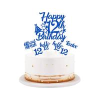 bng-bng 12th Birthday Cake Topper Decorations Boys Blue Glittery Happy 12th Birthday Cake Decoration Cupcake Toppers for Boys and Girls Official Pre-teen Teen Age 12 Party Supplies