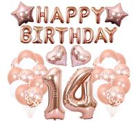 bng-bng 14th Birthday Decorations Rose Gold 40inch Number 14 Mylar Foil Balloon Happy Birthday Banner Latex Balloon Gifts for Girls 14 Years Birthday Party Decoration Photo Backdrop décor