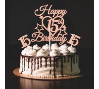 bng-bng 15th Birthday Cake Topper Girls Rose Gold Glittery Happy 15th Birthday Cake Cupcake Toppers For Girl 15 Fifteen Years Old Birthday Party Supplies Decorations