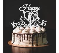 bng-bng 16th Birthday Cake Topper Girls Boys Silver Glittery Happy 16th Birthday Cake Cupcake Toppers For Girl Boy 16 Sixteen Years Old Birthday Party Supplies Decorations