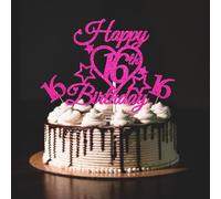 bng-bng 16th Birthday Cake Topper Girls Hot Pink Glittery Happy 16th Birthday Cake Cupcake Toppers For Girl 16 Sixteen Years Old Birthday Party Supplies Decorations