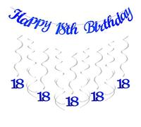bng-bng 18th Birthday Decorations Blue Boys Happy 18th Birthday Banner Hanging Swirls Streamers 18 Banner for Boys 18 Years Old Birthday Anniversary Party Decor Photo Backdrop