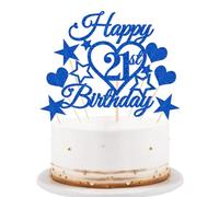 bng-bng 21st birthday Cake Topper Blue Men Boys Glittery Happy 21st Birthday Cake Cupcake Toppers For Men Boys 21 Twenty-one Years Old Birthday Party Supplies Decorations