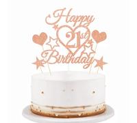 bng-bng 21st Birthday Cake Topper Decoration,Rose Gold Glittery Happy 21st Birthday Cake Cupcake Toppers For Girls 21 Twenty-one Years Old Party Supplies Decorations
