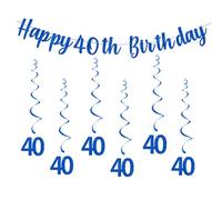 Bng-bng 40th Birthday Decorations Blue for Men - Happy 40th Bunting Banner, Hanging Swirls, Streamers for Man's Forty Years Old Party Anniversary Decor Supplies