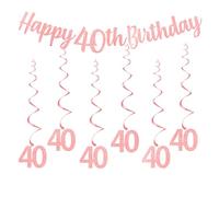 bng-bng 40th Birthday Party Decorations Rose Gold with Happy 40th Birthday Bunting Banner Hanging Swirls Streamers for Women Lady Age 40 Anniversary Decor Party Supplies