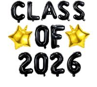 bng-bng Class of 2026 Balloons Banner,Graduation 2026 Foil Balloons 16inch,Class of 2026 Banner for 2026 Graduation Party Decorations Decorations Black Gold