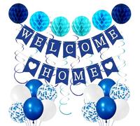 bng-bng Welcome Home Decorations Pack,Blue Welcome Home Banners Honeycombs Swirls Decoration Set,for Welcome Back Home Baby Shower Party Decorations Blue