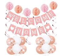 bng-bng Welcome Home Decorations Set Welcome Home Banners Honeycombs Hging Swirls Streamers for Welcome Back Home Baby Shower Party Decorations Rose Gold