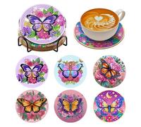 BNG Butterfly Diamond Paintings Coasters Kits Set with Holder, 6Pcs Art DIY Crafts Coasters for Adults, Art Painting Kits for Women, Beginners, Diamond Craft Supplies