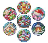 BNG Christmas Diamond Paintings Coasters Kits Set with Holder, 6 Pcs DIY Xmas Diamond Art Gifts for Women& Adults, Winter Holiday Rhinestone Cup Mats Set, Festive Home Decor & Stocking Fillers