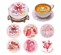BNG Flamingo Diamond Paintings Coasters Kits Set with Holder, 6Pcs Lover Sweetheart Art DIY Crafts Coasters for Adults, Art Painting Kits for Women, Beginners, Diamond Craft Supplies