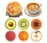BNG Fruits Diamond Paintings Coasters Kits Set with Holder, 6Pcs Apple Avocado Watermelon Art DIY Crafts Coasters for Adults, Art Painting Kits for Women, Beginners, Diamond Craft Supplies