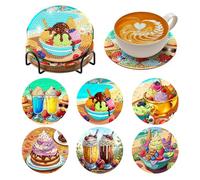 BNG Ice Cream Diamond Paintings Coasters Kits Set with Holder, 6Pcs Afternoon tea Art DIY Crafts Coasters for Adults, Art Painting Kits for Women, Beginners, Diamond Craft Supplies