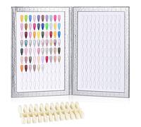 BNG Nail Colour Display Book 180 Colors Nails Art Card Chart with 240 Pcs False Nails Tips, Leather Book For Salon Gel Polish Sample Showing Tools, Silver