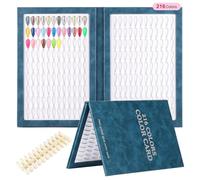 BNG Nail Colour Display Book 216 Colours Nails Art Card Chart with 240 Pieces Almonds False Nails Tips, Leather Stamped Silver Drops Colour Book for Salon Gel Polish, Blue